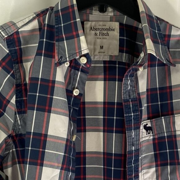 Abercrombie & Fitch Vintage Y2K Muscle Fit Plaid Button Down Shirt Navy Red (M) - Picture 5 of 10